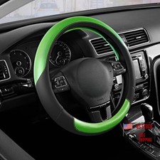 Black Green Leather Steering Wheel Cover - Breathable Leather Black Green Leather Steering Wheel Cover - Breathable Leather