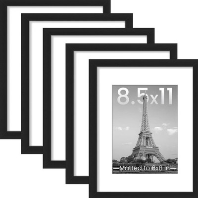8.5x11 Picture Frame Set of 5, Display Pictures 6x8 with Mat or 8.5 by 11 Wit...