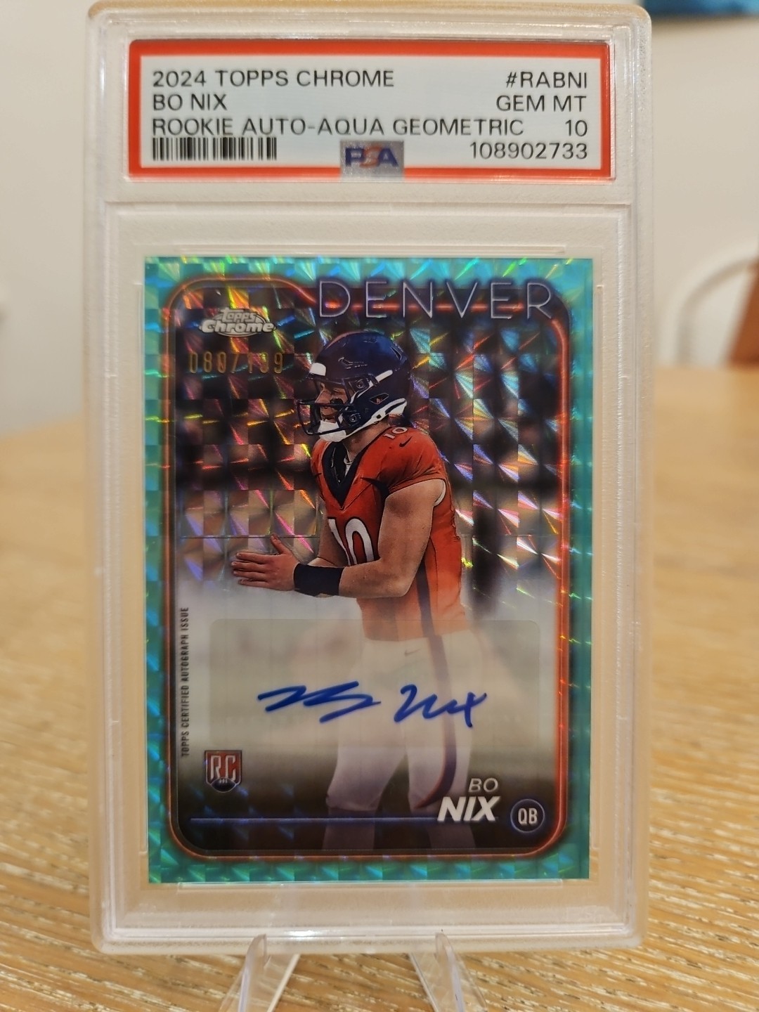 Bo Nix Topps Chrome Rookie Autographs Variations #RABNI Aqua Geometric