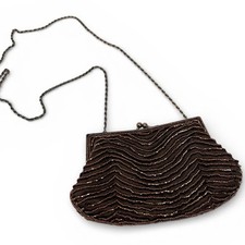 Vintage Y2K Cache bronze metallic beaded satin clutch bag Purse