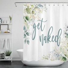 Watercolor Green Leaf Get Naked Shower Curtain Set for Bathroom Bathtub  Hooks 