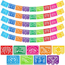 5PCS Mexican Party Banners, 18 Feet Plastic Fiesta Banner Cinco De Mayo Dia De L