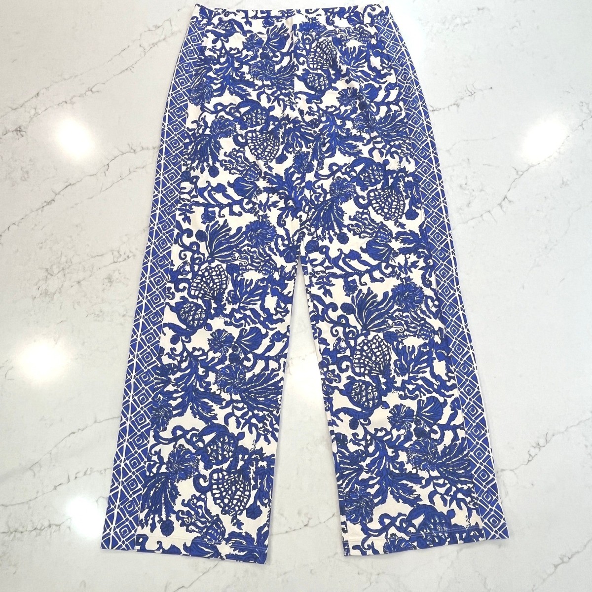Lilly Pulitzer Grenada Knit Palazzo Pant Women L Blue White Ride