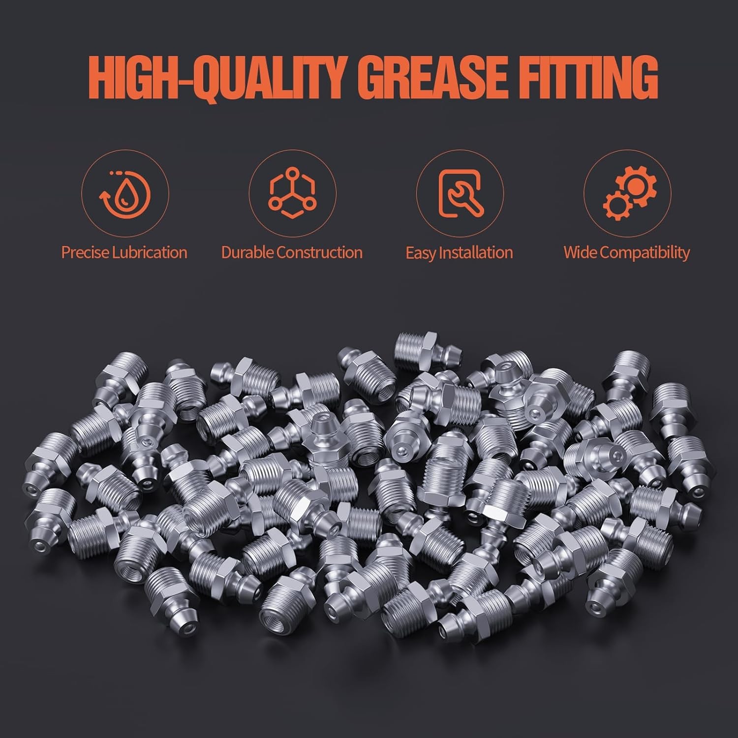 1/4"-28 Zerk Grease Fittings, SAE Grease Nipples with Straight, Grease Fittings