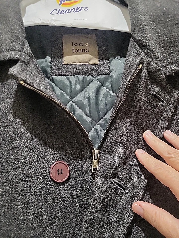 Chaqueta Abrigo Lost & Found Mezcla Lana Acolchada Trabajo Tareas Gris Para Hombre Grande con Extras Foto 4 de 4