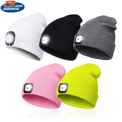 Wintermütze Warme Mütze Strickmütze mit LED Licht Aufladbar USB Beanie Unisex