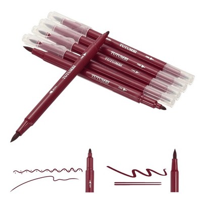 Dual Brush Markers, Wine Red Fine and Brush Tip Pen for Coloring, 6 Pcs