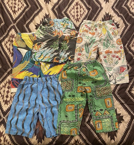 Vintage 80s Abstract Neon Hawaiian Shorts Board Shorts Lot Of 5 Youth Medium