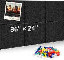 36x24 Bulletin Board 6 Pack Felt Wall Cork Boards w/ 30 Push Pins Black