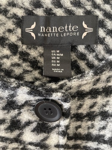Nanette Lepore Black houndstooth Wool Blend Cardigan Jacket Coat Size M - Picture 4 of 4