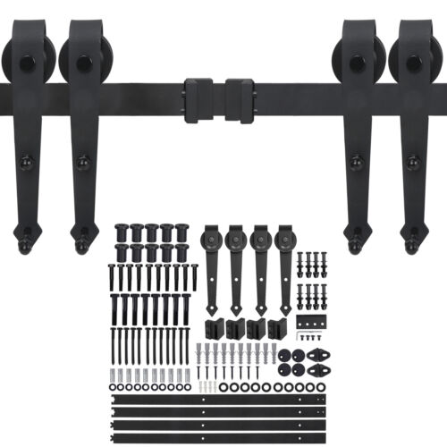 Sliding Barn Door Hardware Kit 12FT Wood Hang Style Track Rail Separate Space - Picture 4 of 16