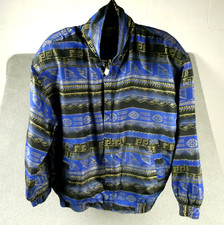Fuda International Silk Jacket Bomber Womens Medium Blue Metallic Gold 80s 90s