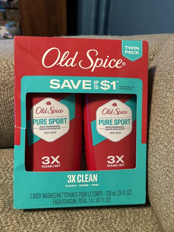 2 Pk Old Spice High Endurance Body Wash for Men, 3X Clean, Pure Sport, 24 fl oz