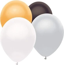 Party Mate USA Standard Assortment Black, White, Silver, Gold 100 Balloons