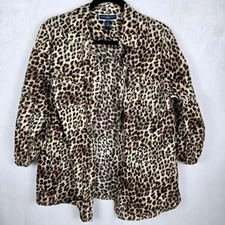 Karen Scott Petites XL Leopard Blouse Top Animal Print Button Up Chest Pockets