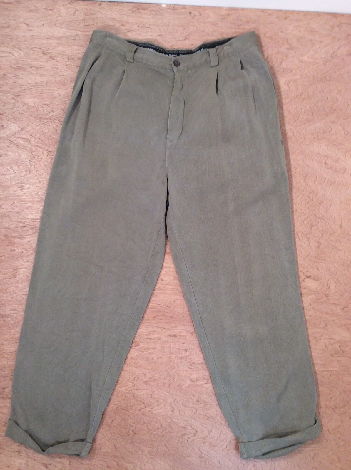 Tommy Bahama PANTS MENS 35x27 Pleated 100% SILK TAN BEACHY CLASSIC PREPPY