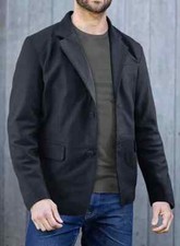 Men's Formal Office Stylish Blazer Navy Blue Handmade Genuine Leather Lambskin