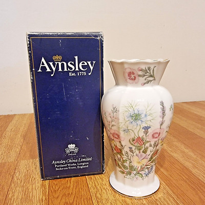 Aynsley 'WILD TUDOR' vergoldete, 16 cm ausgestellte geriffelte Halsfuß Blumenvase mit Box