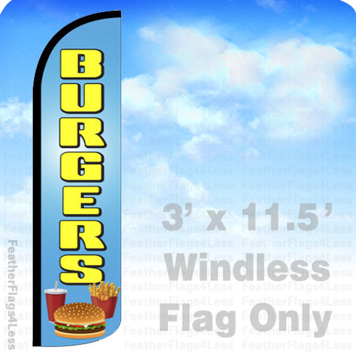 Windless Swooper Feather Flag Banner 2.5x11.5 Ft - "Best Burgers In Town" Sign