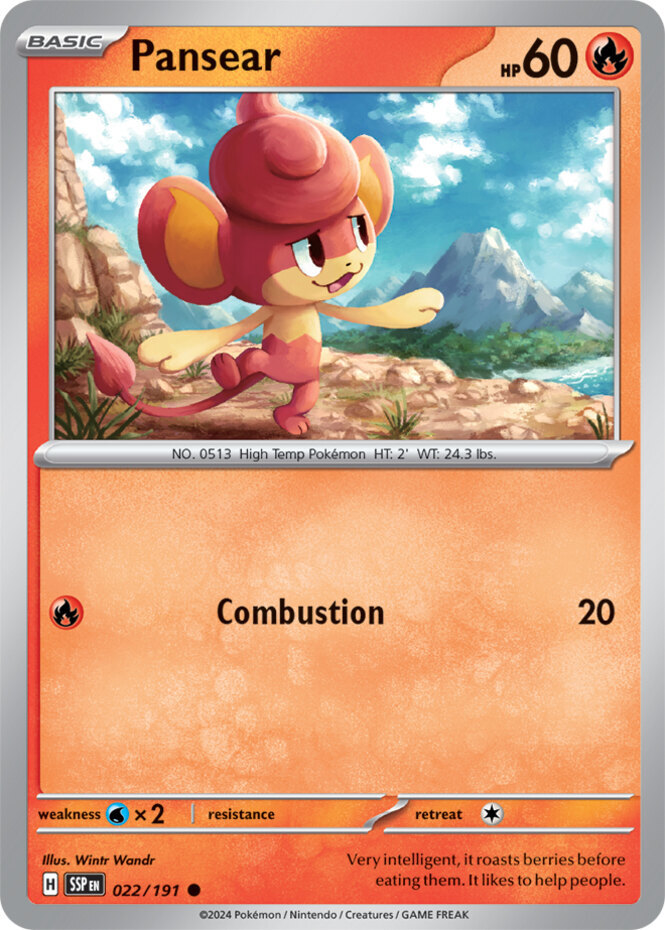 Pokemon Pansear - 022/191 - Common - Reverse Holo NM-Mint Surging Sparks