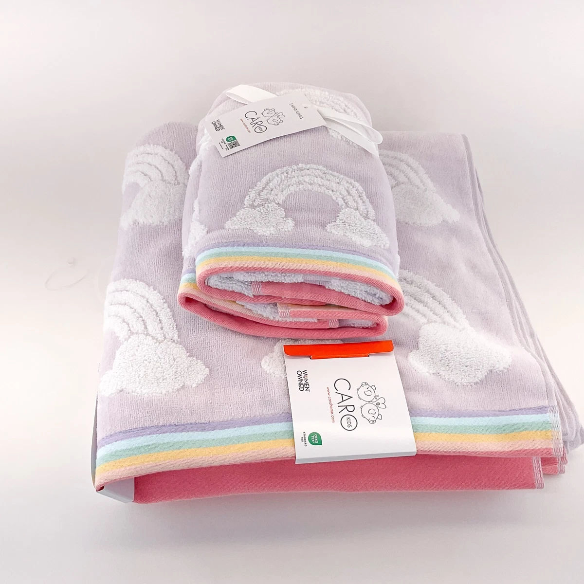 Caro Home Bath Towels Pink White Striped 2-Piece Bolivia 600 GSM 30 x 58