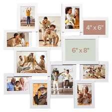 12-Opening Wooden Collage Picture Frame Wall Eight 4" x 6" + Four 6" x 8" White