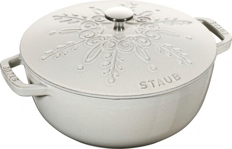 Staub 4 Qt. Cast Iron Round Dutch Oven in White Truffle