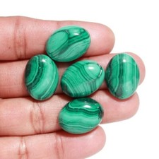 Natural Malachite Flat Back Cabochon 20x15 MM Oval Shape Loose Gemstone 5 Pcs