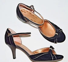 REBECCA TAYLOR 9 9.5 M BLACK VELVET LEATHER ANKLE STRAP 3" HEELS SANDALS JAPAN