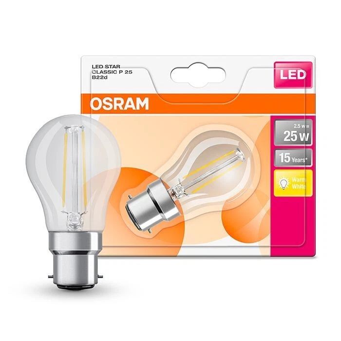 Osram LED Star 2.5w (25w) Clear Filament, Warm White, Bayonet/B22, Golfball Bulb - Image 2 of 4