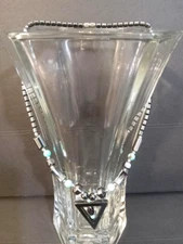 Hematite Turquoise Silver Necklace Screw Back Closure Triangle Bead Barrel 10.5