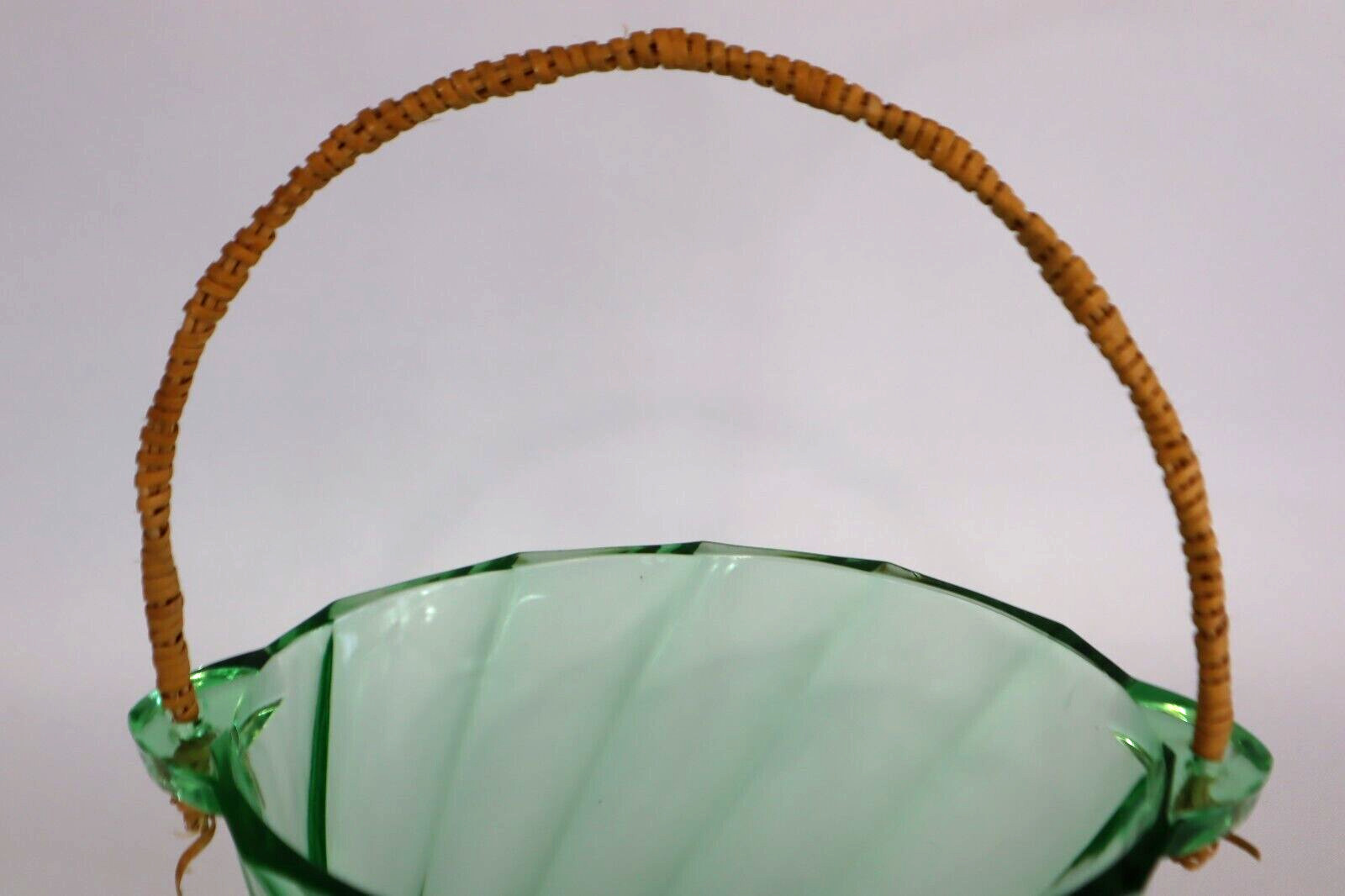 1930s Heisey Green Moongleam Twist ICE BUCKET w/ Original Tongs Uranium Glass
