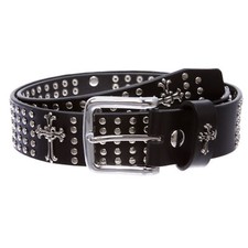 1 1/2" Snap On Riveted Christian Religious Cross and Circle Studded Leather Belt
