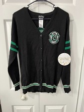 Harry Potter Black Green House Slytherin Patch Cardigan Sweater Small New w/Tag