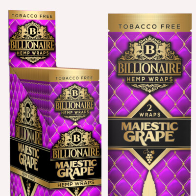 Billionaire Wraps - Majestic Grape Rolling Paper - (Box of 25 Pouches)