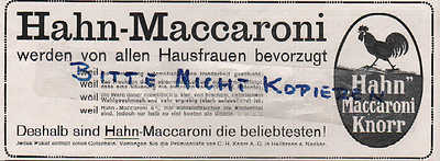 HEILBRONN/Neckar, Werbung 1911, C. H. KNORR AG Hahn- Maccaroni Nudeln