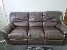3 Piece Suite Used Brown Leather Recliner