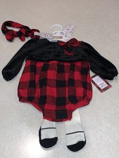 Tommy Bahama Baby Girl's Set Red Plaid Holiday Dress Tights Headband 12 M NWT