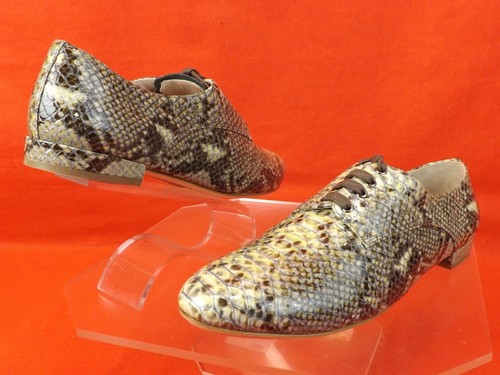 NIB MIU MIU 5E7676 GRAY PYTHON PRINTED PATENT LEATHER LACE UP FLAT OXFORDS 41.5 - Picture 9 of 12
