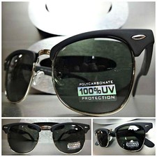 CLASSIC VINTAGE Style SUN GLASSES Matte Black  Silver Fashion Frame Green Lens