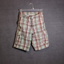 Urban Pipeline Boys Cargo Shorts Size 10 Regular Brown Green Plaid Cotton Pocket