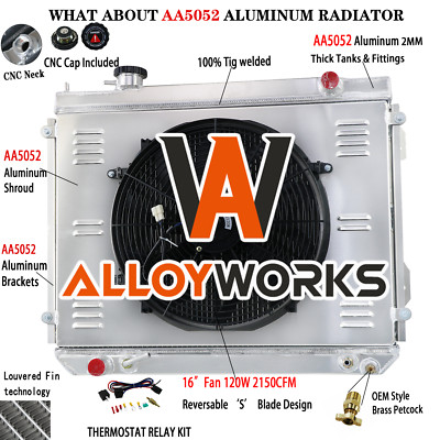 4 Row Radiator Shroud Fan For 1995-2004 1998 Toyota Tacoma 2.4L 2.7L 3.4L L4 V6