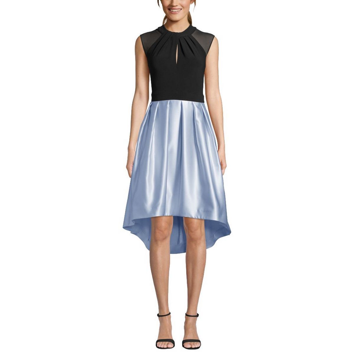 BETSY & ADAM Women's Mesh-trim Jersey Satin High-low Fit & Flare Dress 6  TEDO