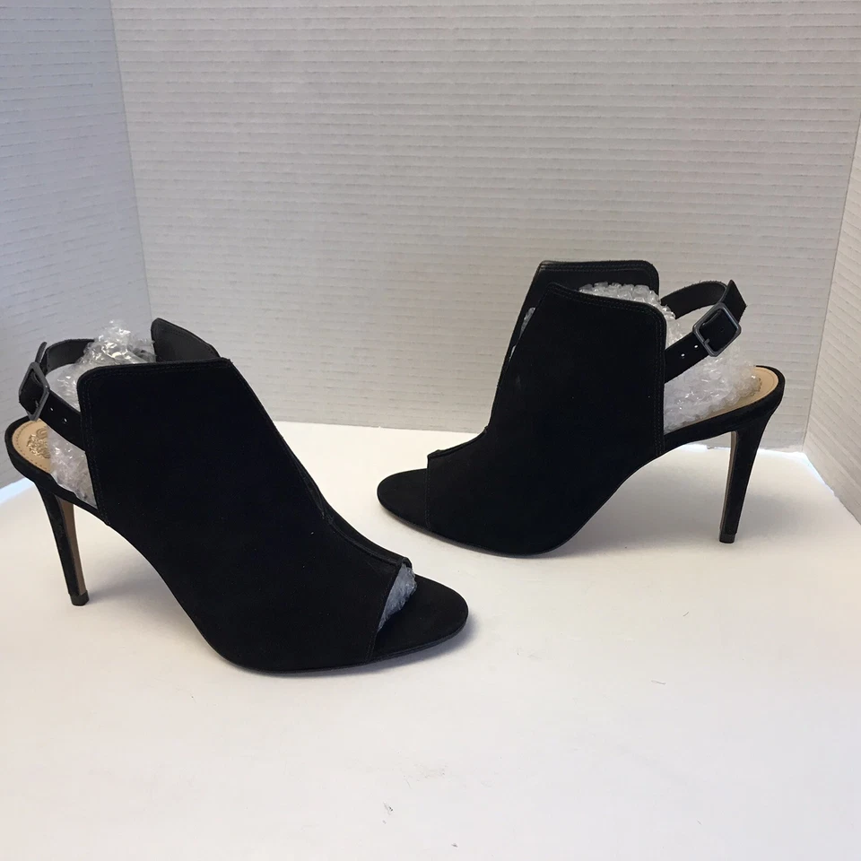 Sandalia Vince Camuto Para Mujer Talla 10M Catina Tacón Alto Botín Negro Gamuza Punta Abierta Foto 2 de 4
