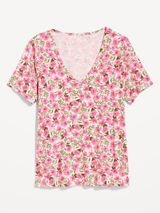New Old Navy Luxe V-Neck Floral T-Shirt for Women Pink U