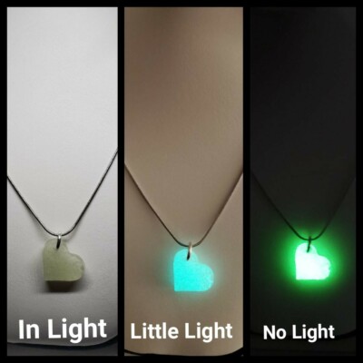 Glow In The Dark Yellow Resin Heart Pendant on 18'' Necklace #Ragean's Glow Show