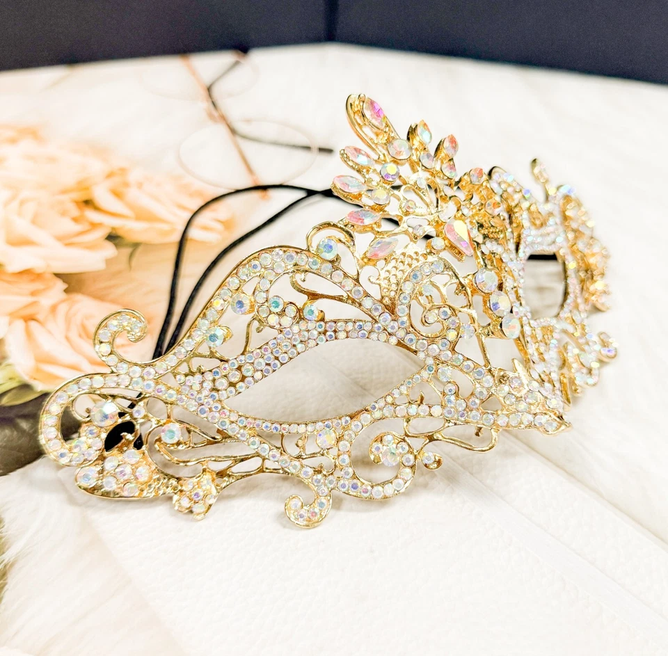 Gold Masquerade Mask, Crystal Eye Mask, Party Mask, Prom Mask, Mardi Gras Mask - Image 4 of 4
