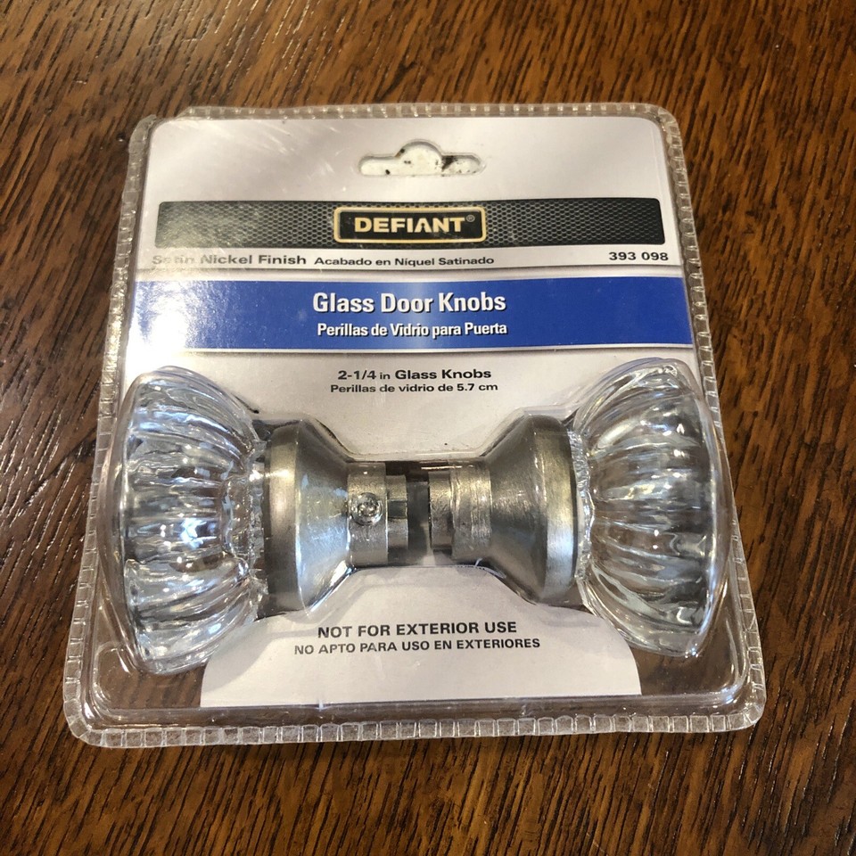 Defiant Glass Door Knobs 2 1/4" Satin Nickel Finish 2 Knobs & 1 Spindle