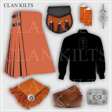 Handmade Saffron Tartan Kilt Outfit For Men Custom Size 8-Yard Traditional Kilt