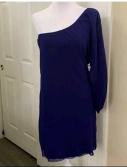 NWT NICOLE MILLER ARTELIER SILK ONE SHOULDER OPEN SLEEVE MINIDRESS DEEP PURPLE 4